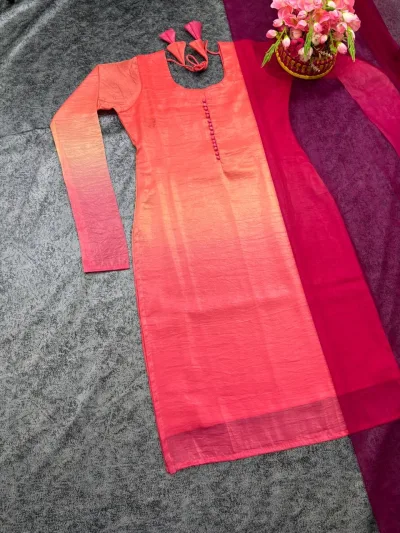 Yellow-green Gold crush Shaded Padding kurti with dupatta